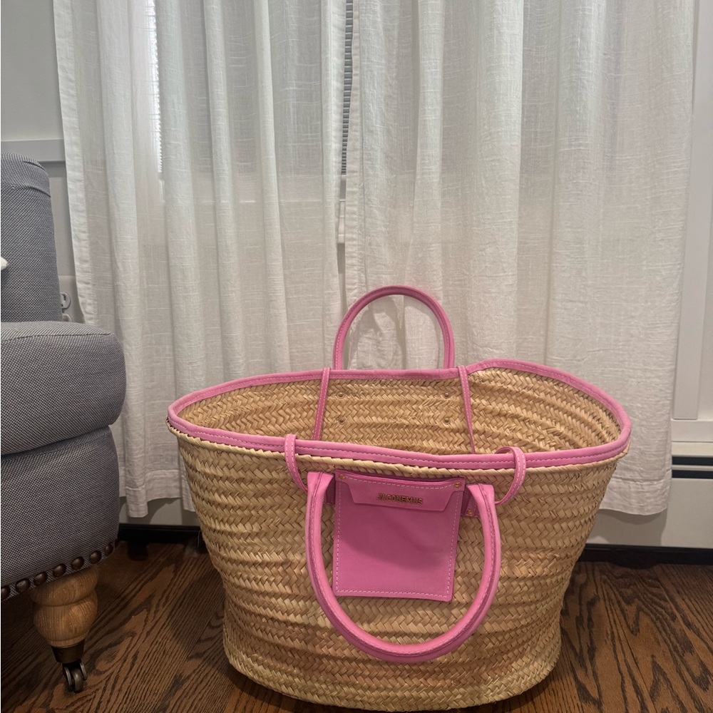 Jacquemus Pink Trimmed Straw XL Tote - Picture 2 of 7